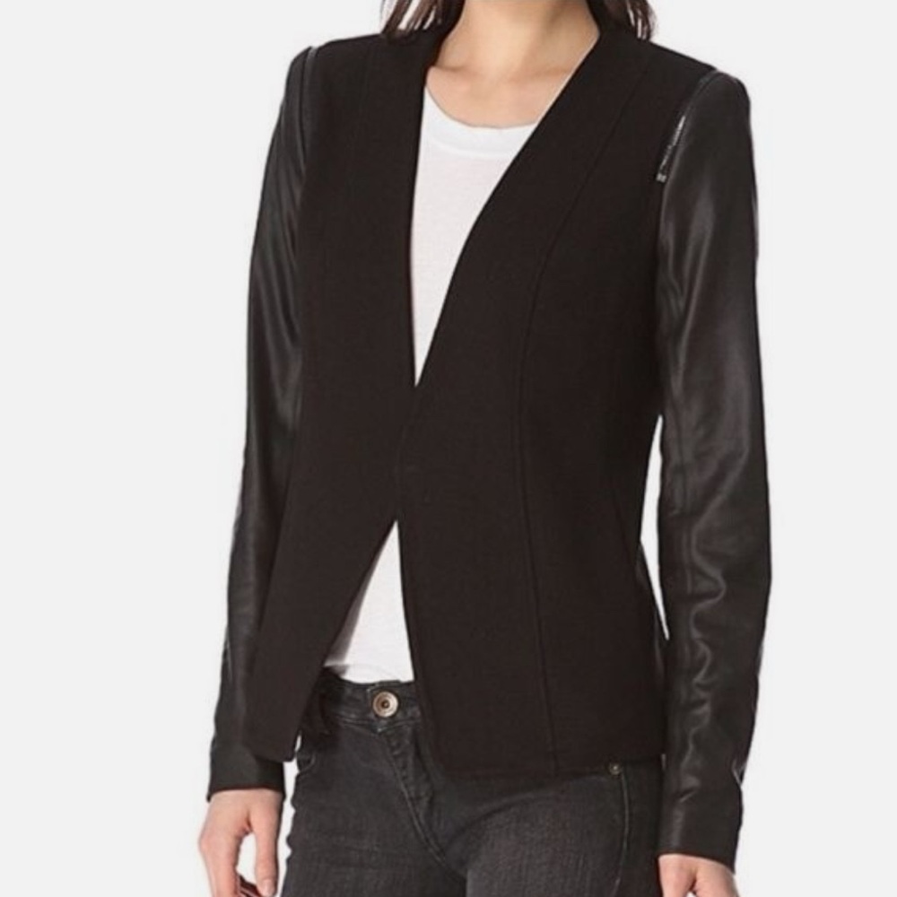 Theory Yaisa Classical open blazer black L with leather sleeves